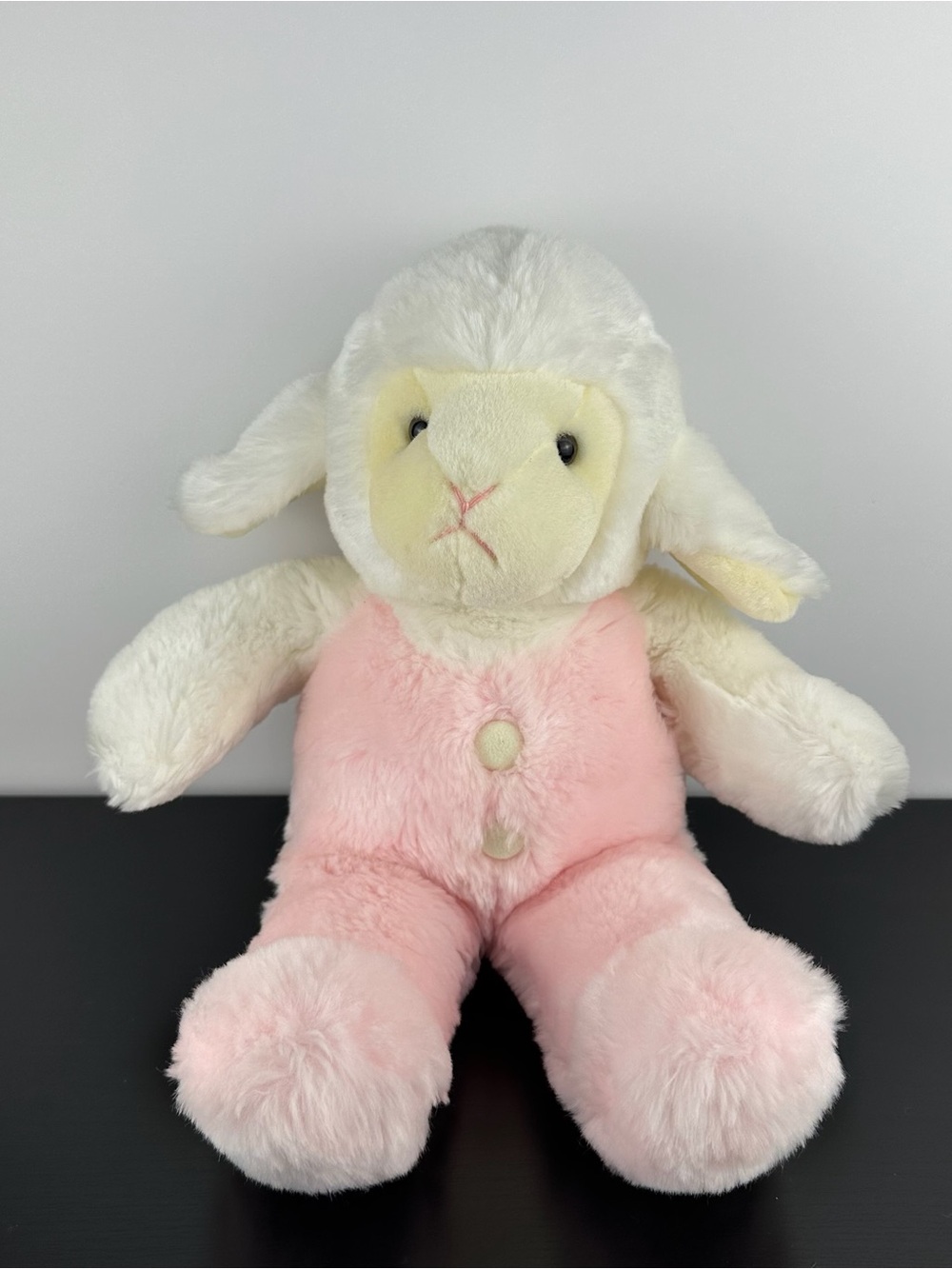 Russ Berrie Rare Bumpers Lamb Sheep 14” Large Pink White Cream Plush Rattle